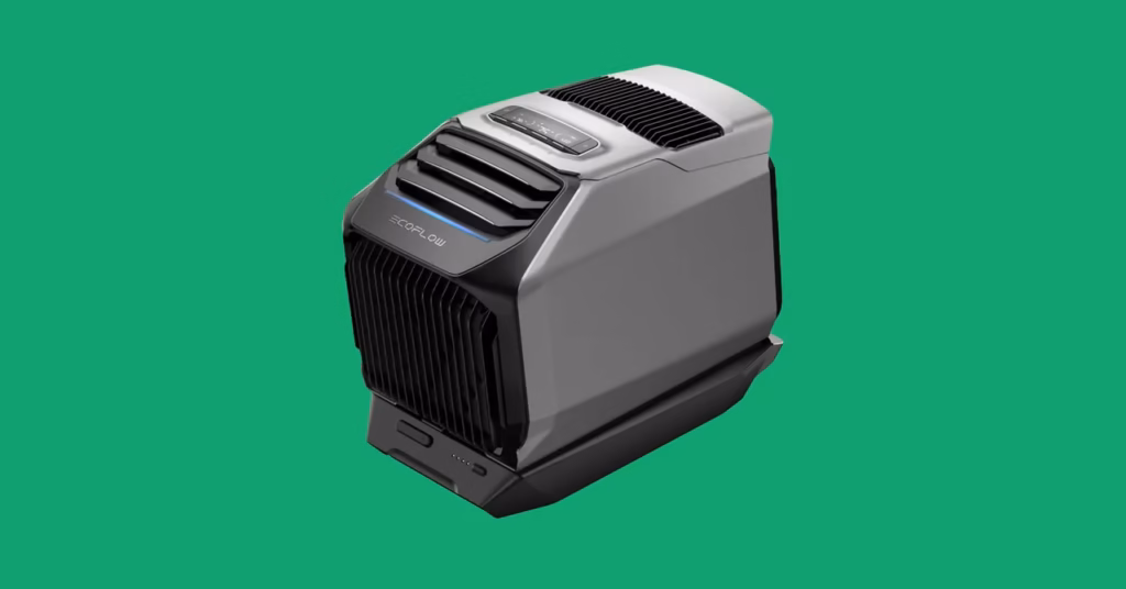 climatiseur portable EcoFlow Wave 2 posé sur le sol d'une pièce